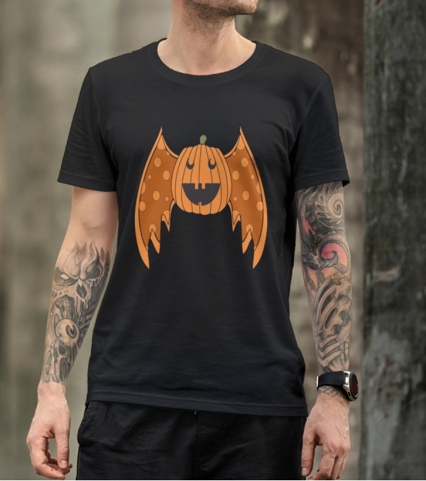 Flying Monster Pumpkin With Bat Wings Halloween T-Shirt