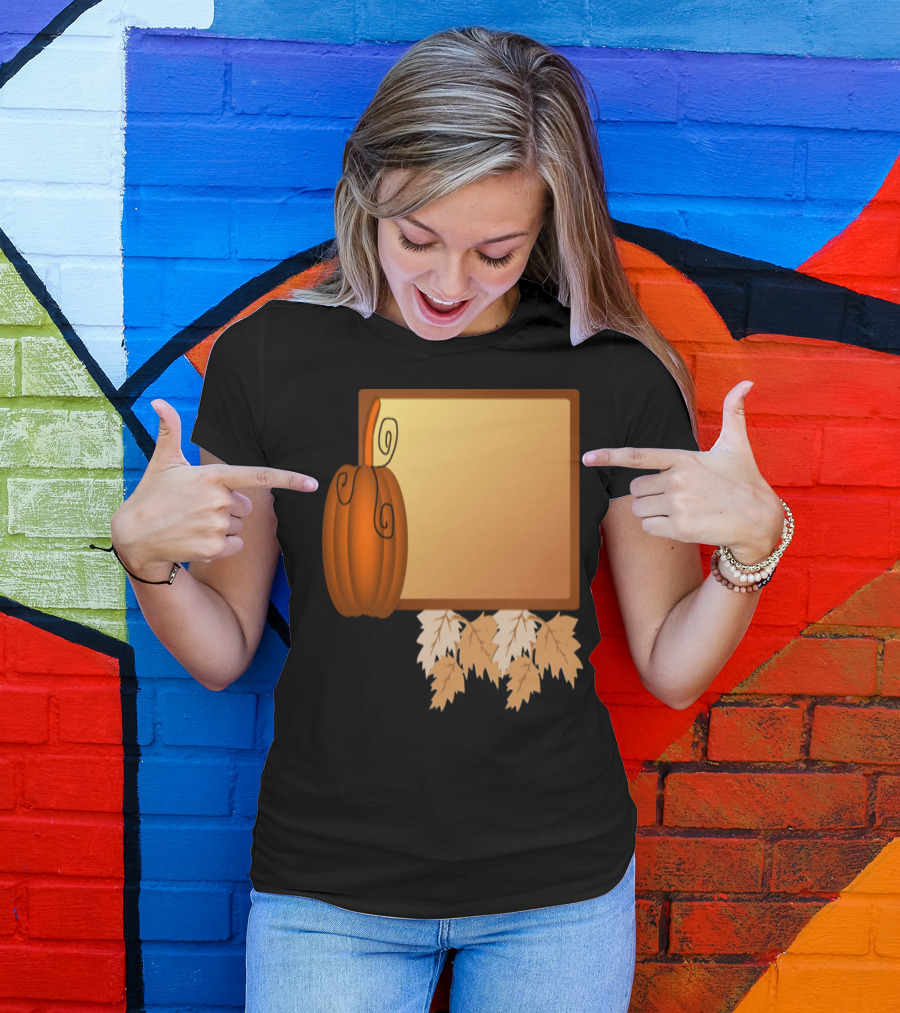 Autumn Pumpkin Frame With Falling Leaves T-Shirt