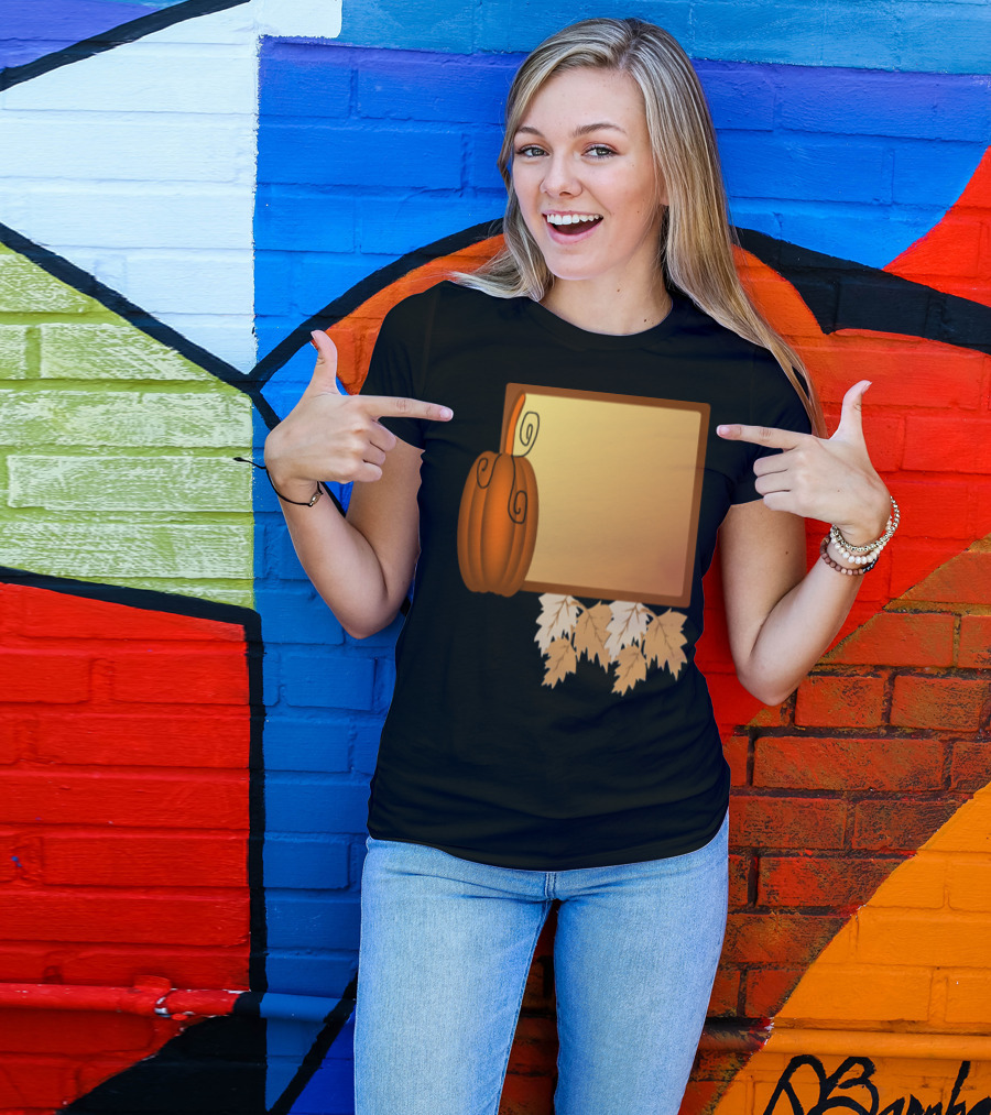 Autumn Pumpkin Frame With Falling Leaves T-Shirt