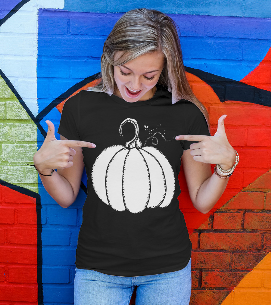 Totetude Black And White Pumpkin Sketch T-Shirt