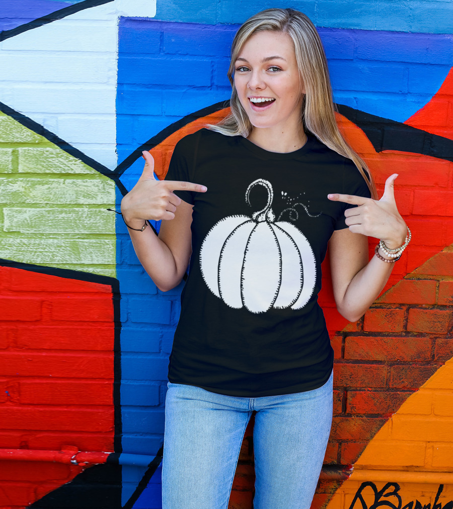 Totetude Black And White Pumpkin Sketch T-Shirt