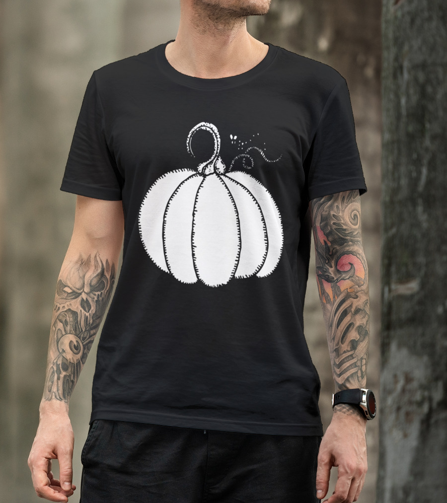 Totetude Black And White Pumpkin Sketch T-Shirt