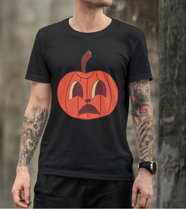 Cartoon Jack-O'-Lantern Face With Upset Expression T-Shirt