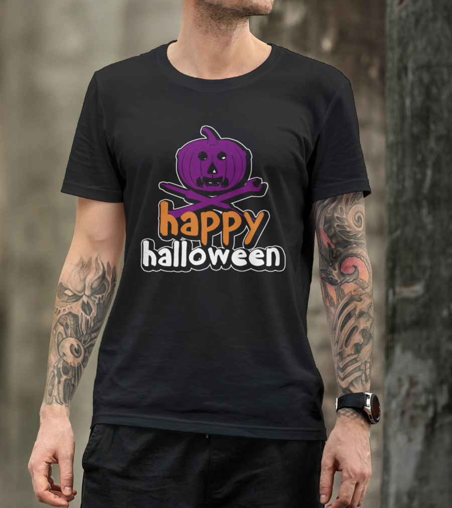 Happy Halloween Purple Pumpkin With Crossed Tools T-Shirt