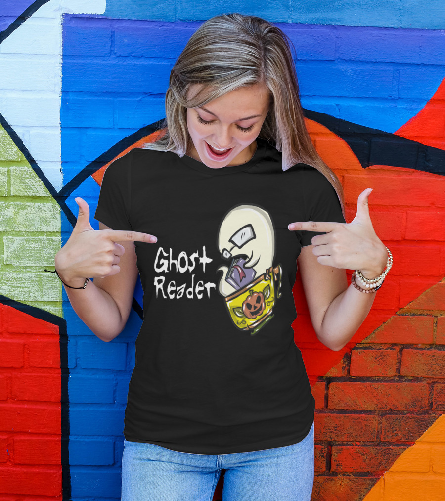 Ghost Reader With Halloween Pumpkin Book T-Shirt