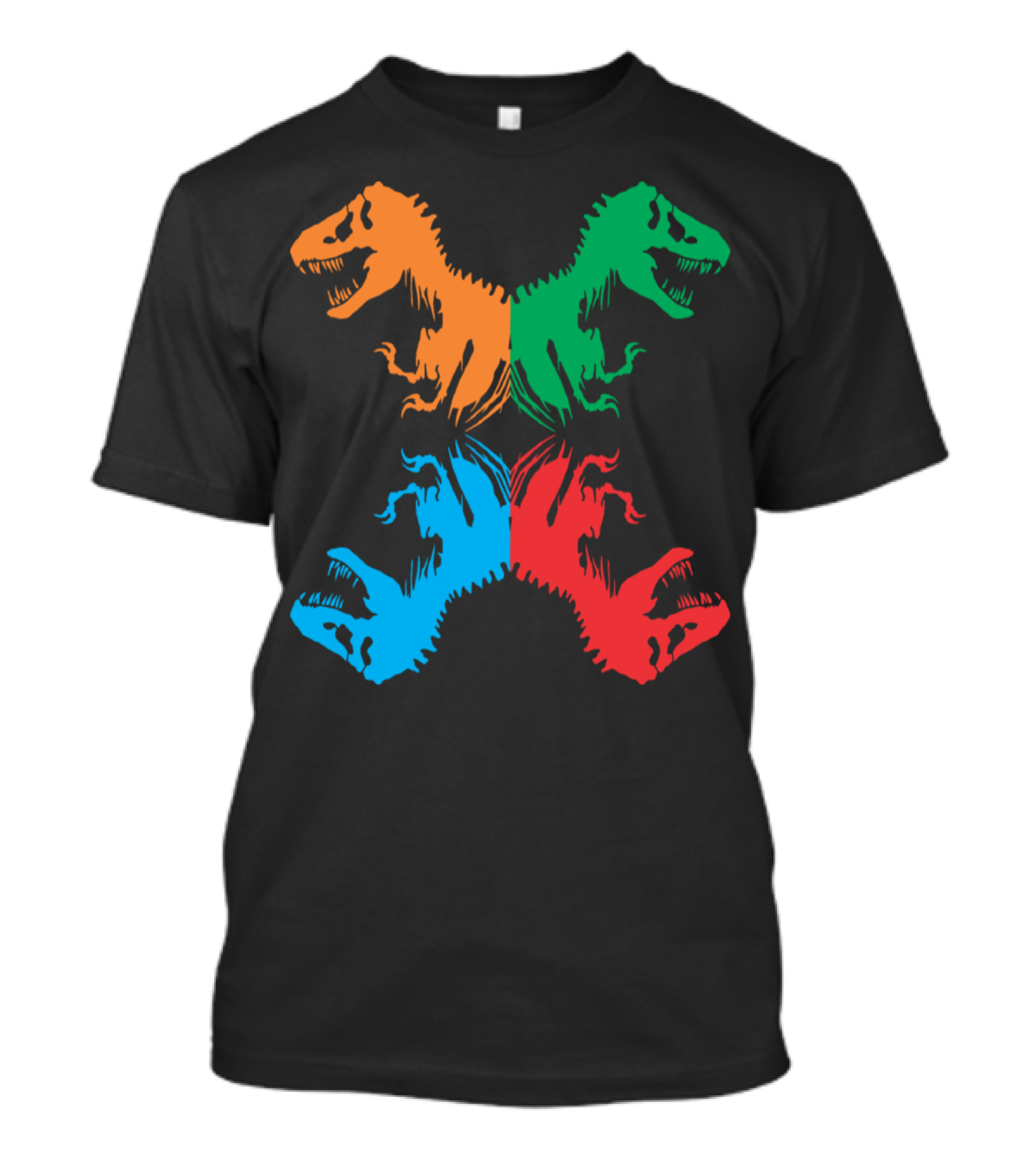 Multicolor Dinosaur Skeleton Pop Art Quadrant T-Shirt