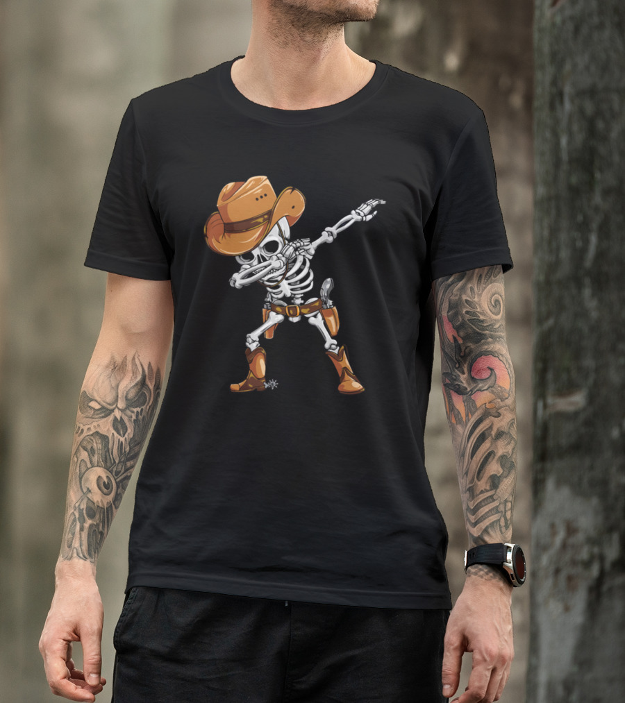 Dabbing Cowboy Skeleton Halloween Western T-Shirt