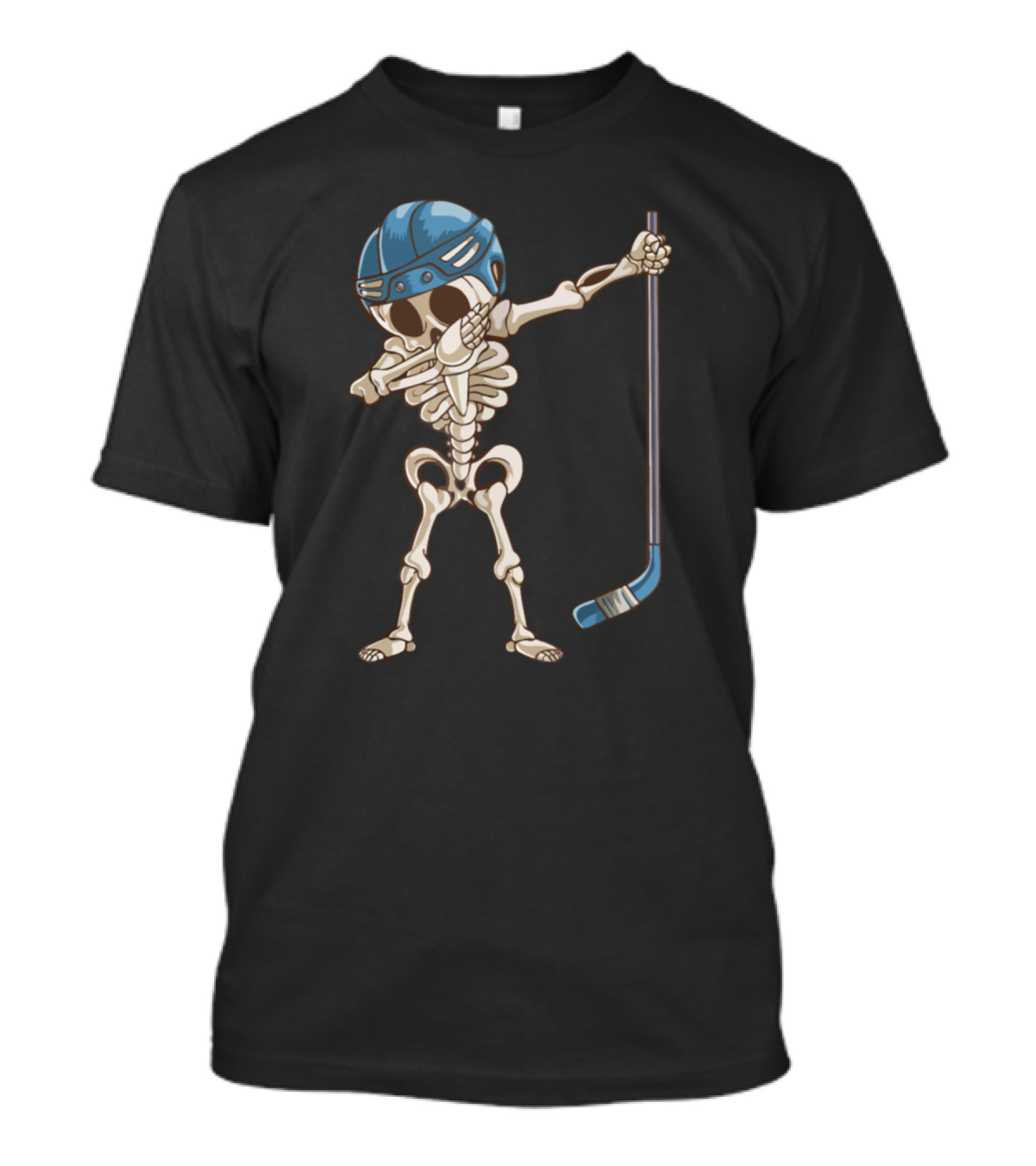 Skeleton Dabbing Hockey Player With Blue Helmet And Stick T-Shirt