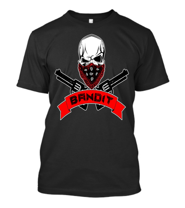 Bandit Skull Red Bandana Crossed Revolvers Skeleton Marshall T-Shirt