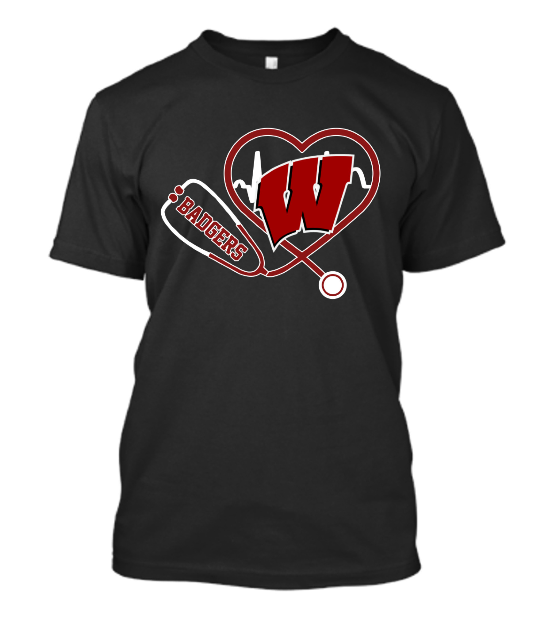 Wisconsin Badgers Stethoscope Heartbeat T-Shirt