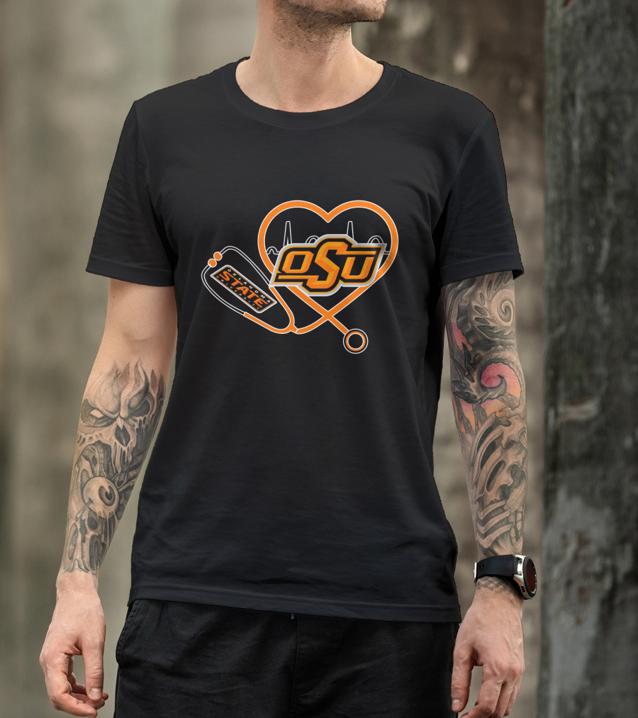 OSU Oklahoma State Cowboys Heartbeat Stethoscope T-Shirt