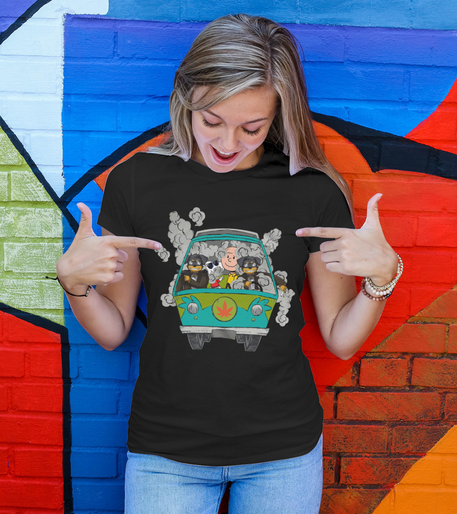 Rottweiler Ds0 Road Trip In Smoke-Filled Van With Cartoon Characters T-Shirt