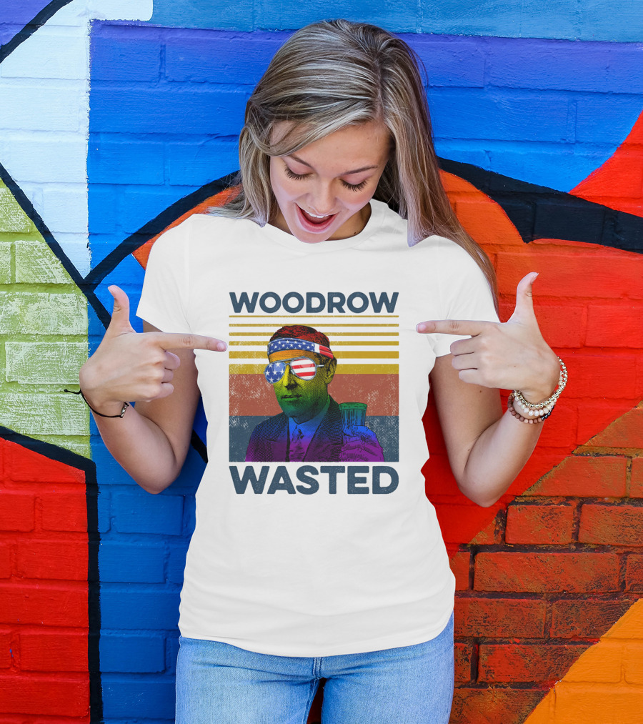 Woodrow Wasted American Flag Sunglasses Beer T-Shirt