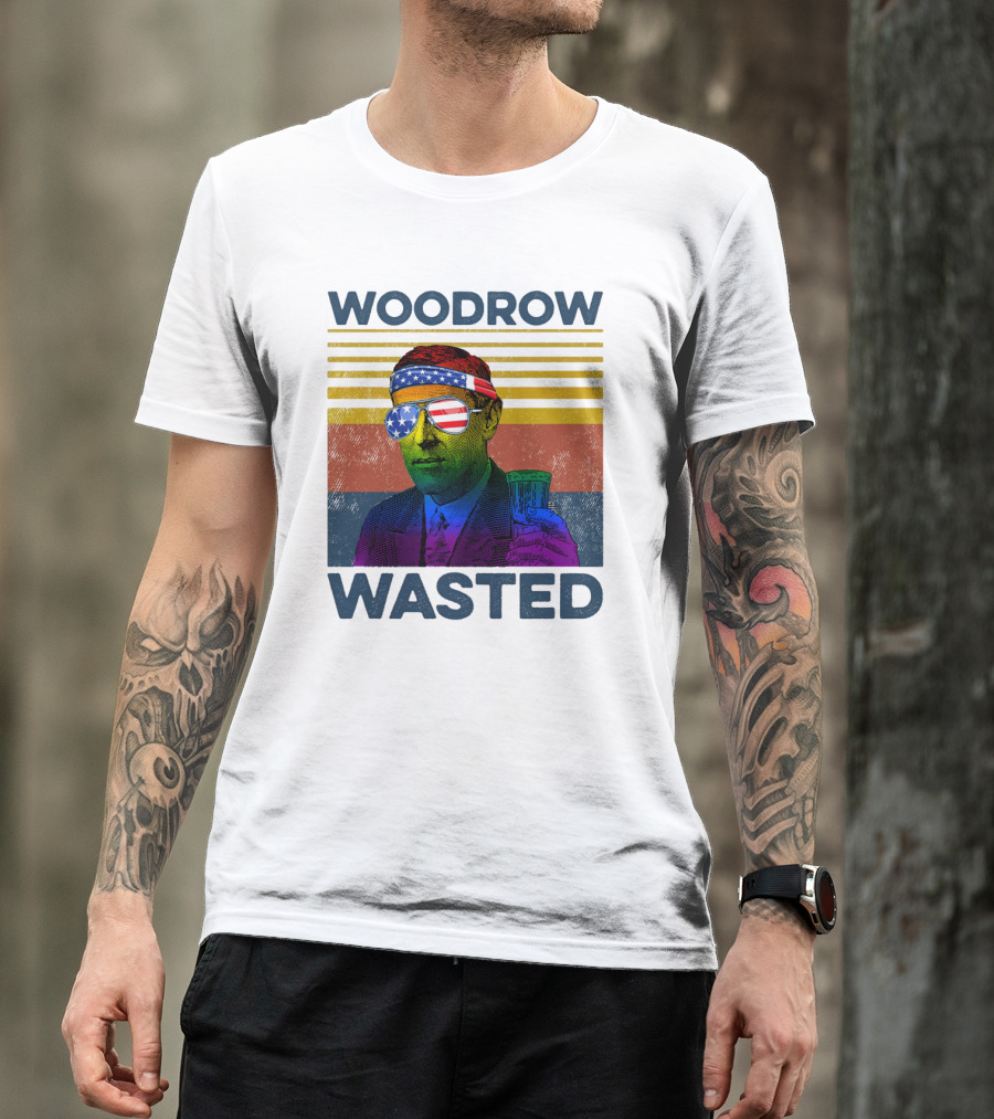 Woodrow Wasted American Flag Sunglasses Beer T-Shirt