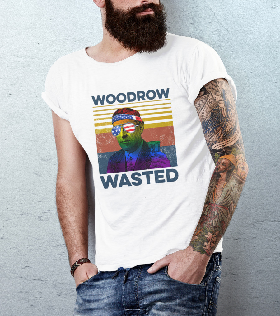 Woodrow Wasted American Flag Sunglasses Beer T-Shirt