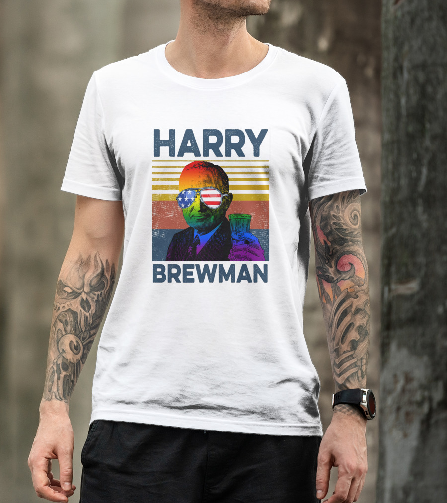 HARRY BREWMAN Patriotic Sunglasses Beer Drink T-Shirt