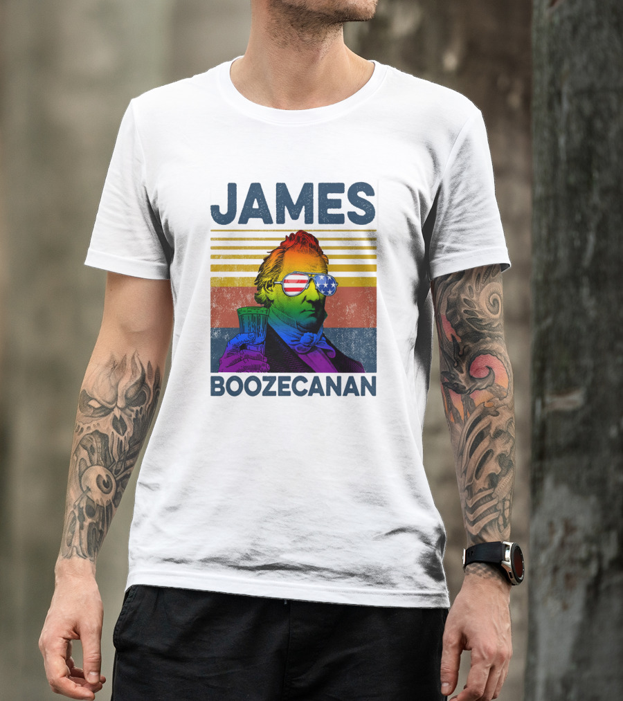 James Boozecanan American Flag Sunglasses With Beer Drink Rainbow T-Shirt