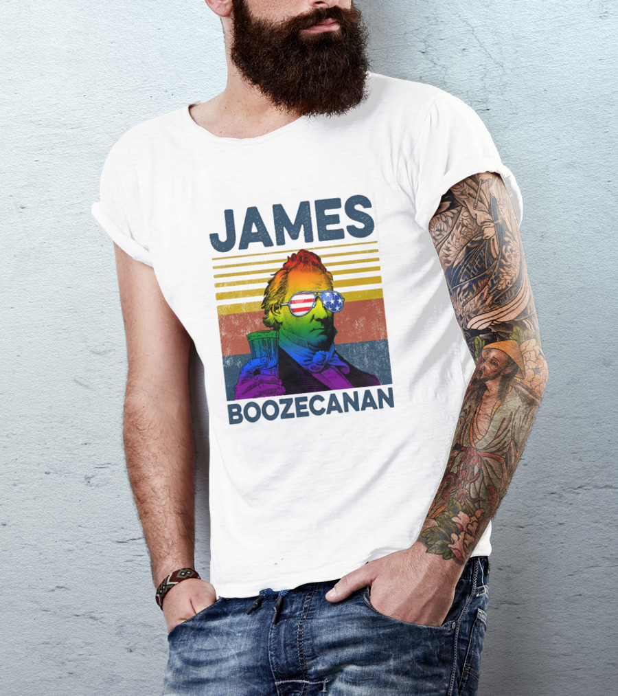 James Boozecanan American Flag Sunglasses With Beer Drink Rainbow T-Shirt