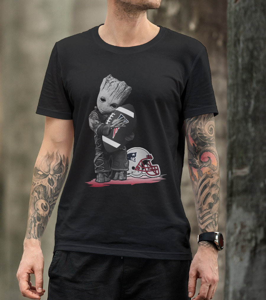 New England Patriots Groot Hugging Football With Team Helmet T-Shirt