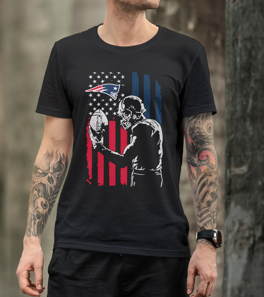 New England Patriots American Flag Football Player Nfl T-Shirt