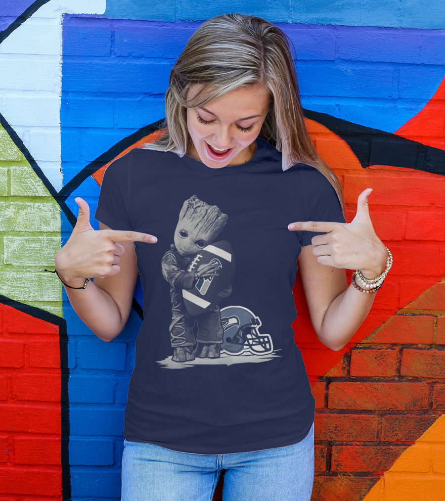 Seattle Seahawks Groot Holding Football With Helmet T-Shirt