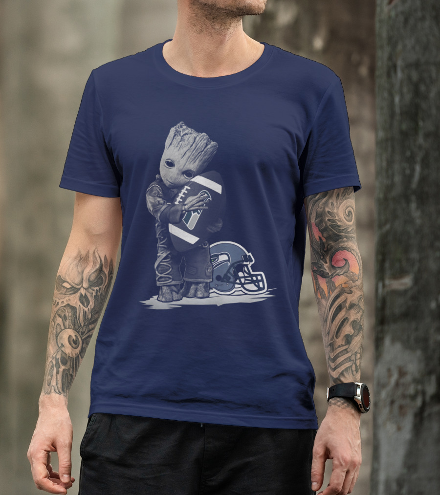 Seattle Seahawks Groot Holding Football With Helmet T-Shirt