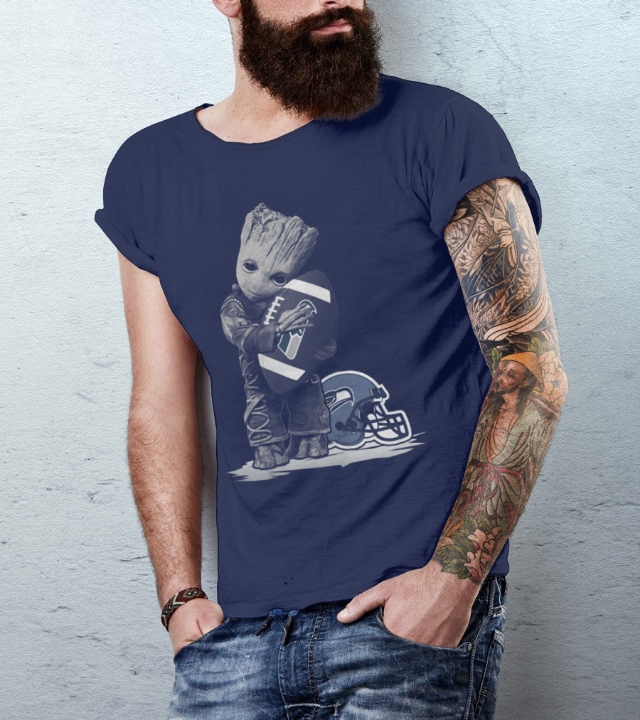 Seattle Seahawks Groot Holding Football With Helmet T-Shirt