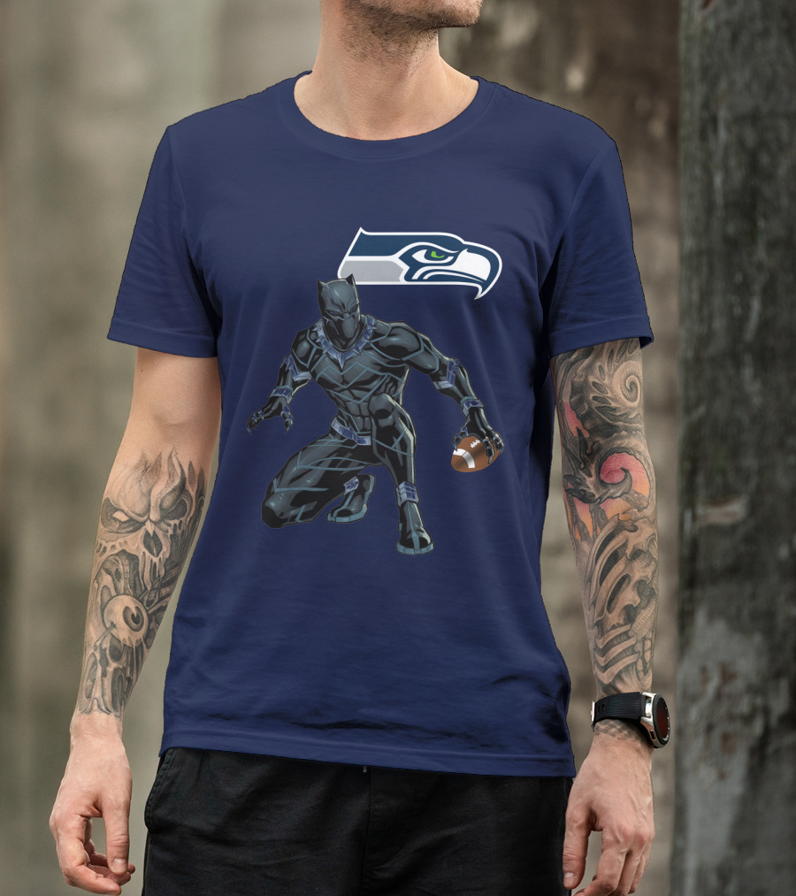 Seattle Seahawks Black Panther Football Character T-Shirt