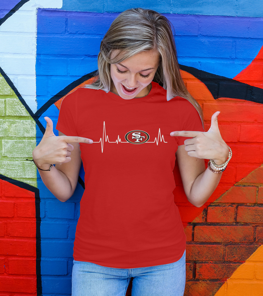 San Francisco 49ers Heartbeat Logo Red T-Shirt