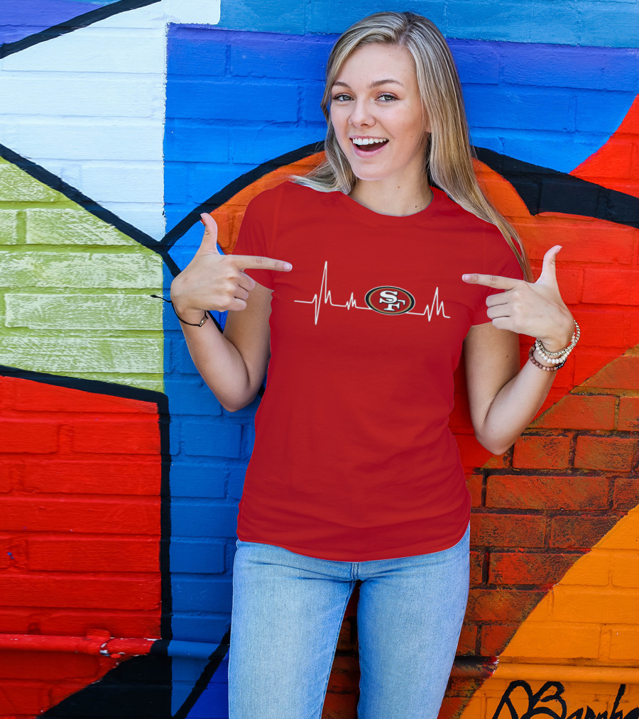 San Francisco 49ers Heartbeat Logo Red T-Shirt