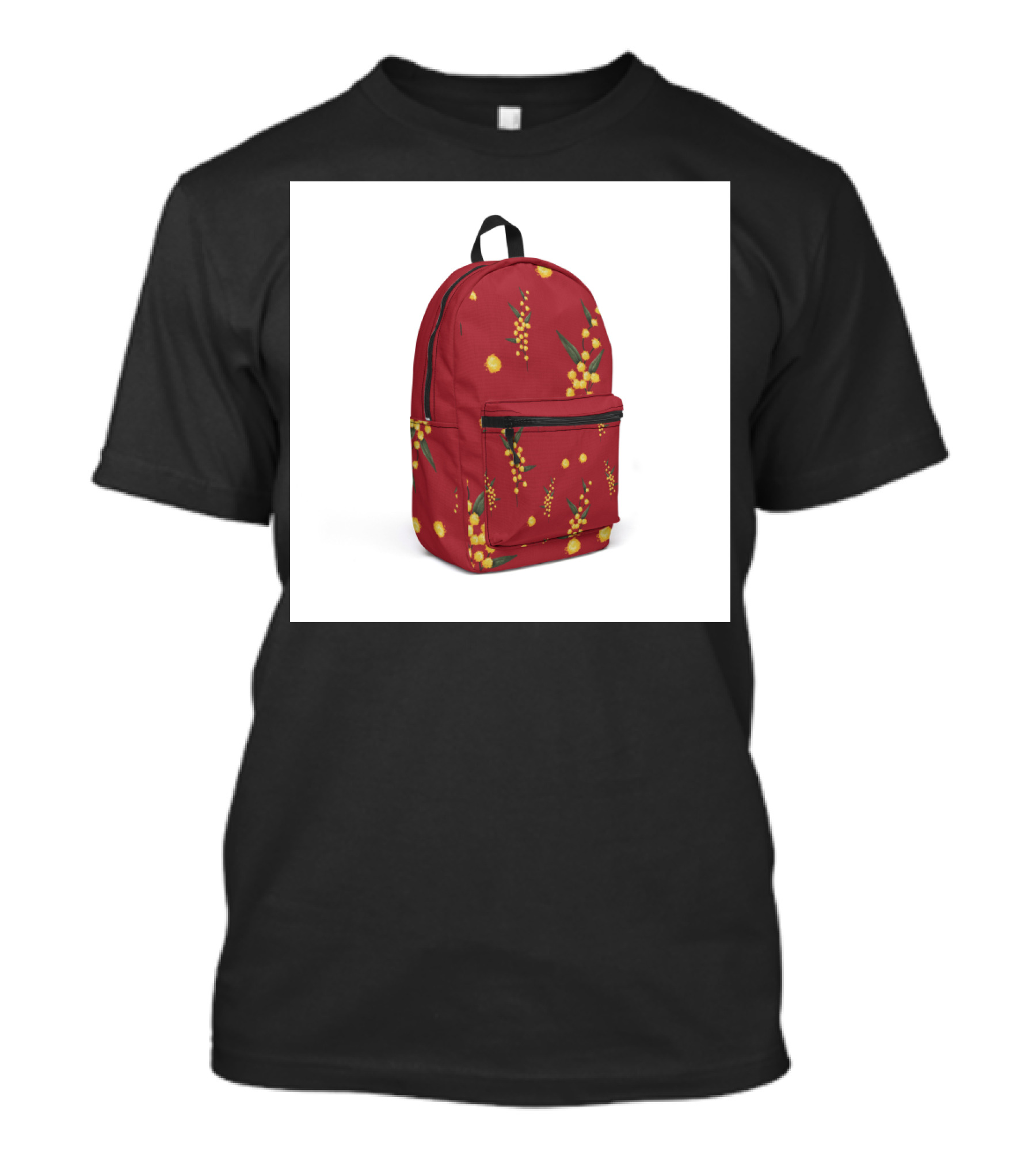 Australian Wattle Pattern On Vibrant Red Backpack T-Shirt