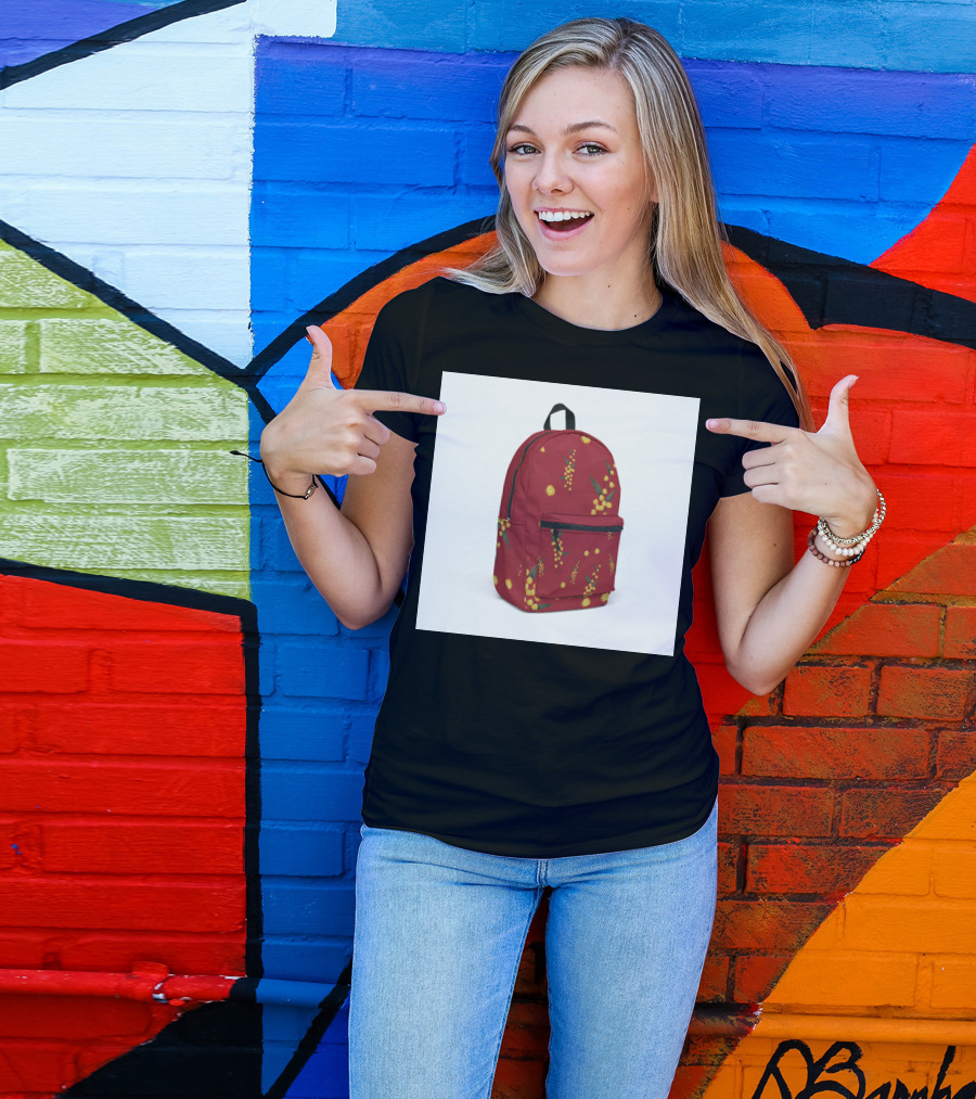 Australian Wattle Pattern On Vibrant Red Backpack T-Shirt
