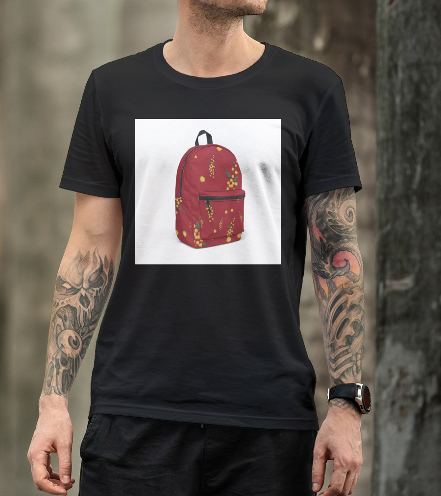Australian Wattle Pattern On Vibrant Red Backpack T-Shirt