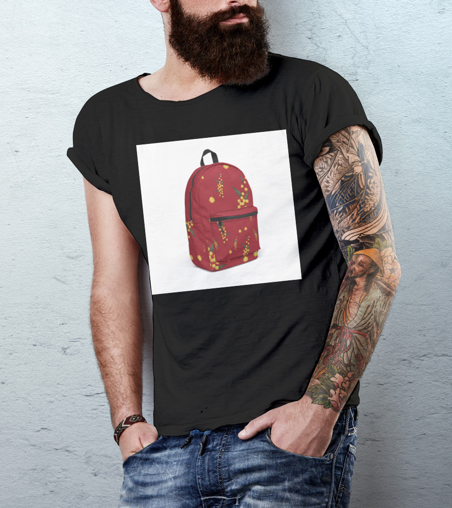 Australian Wattle Pattern On Vibrant Red Backpack T-Shirt