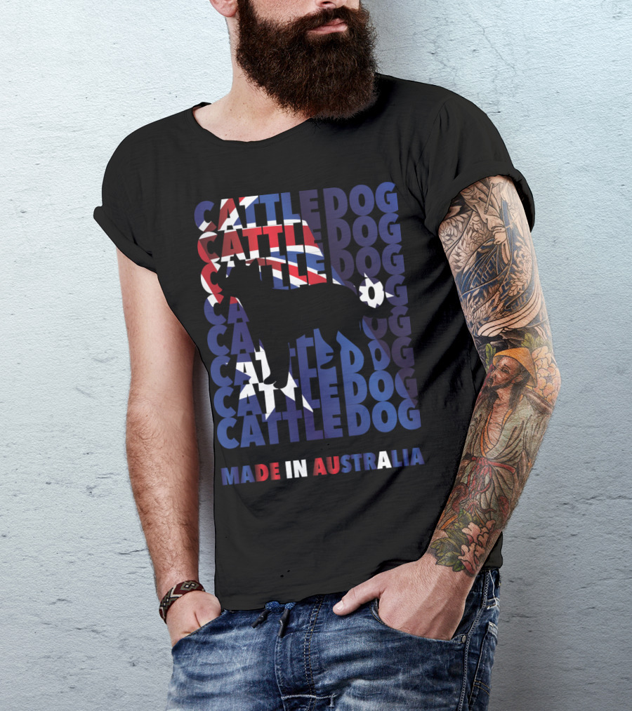 Cattle Dog Silhouette With Australian Flag And Made In Australia Text T-Shirt