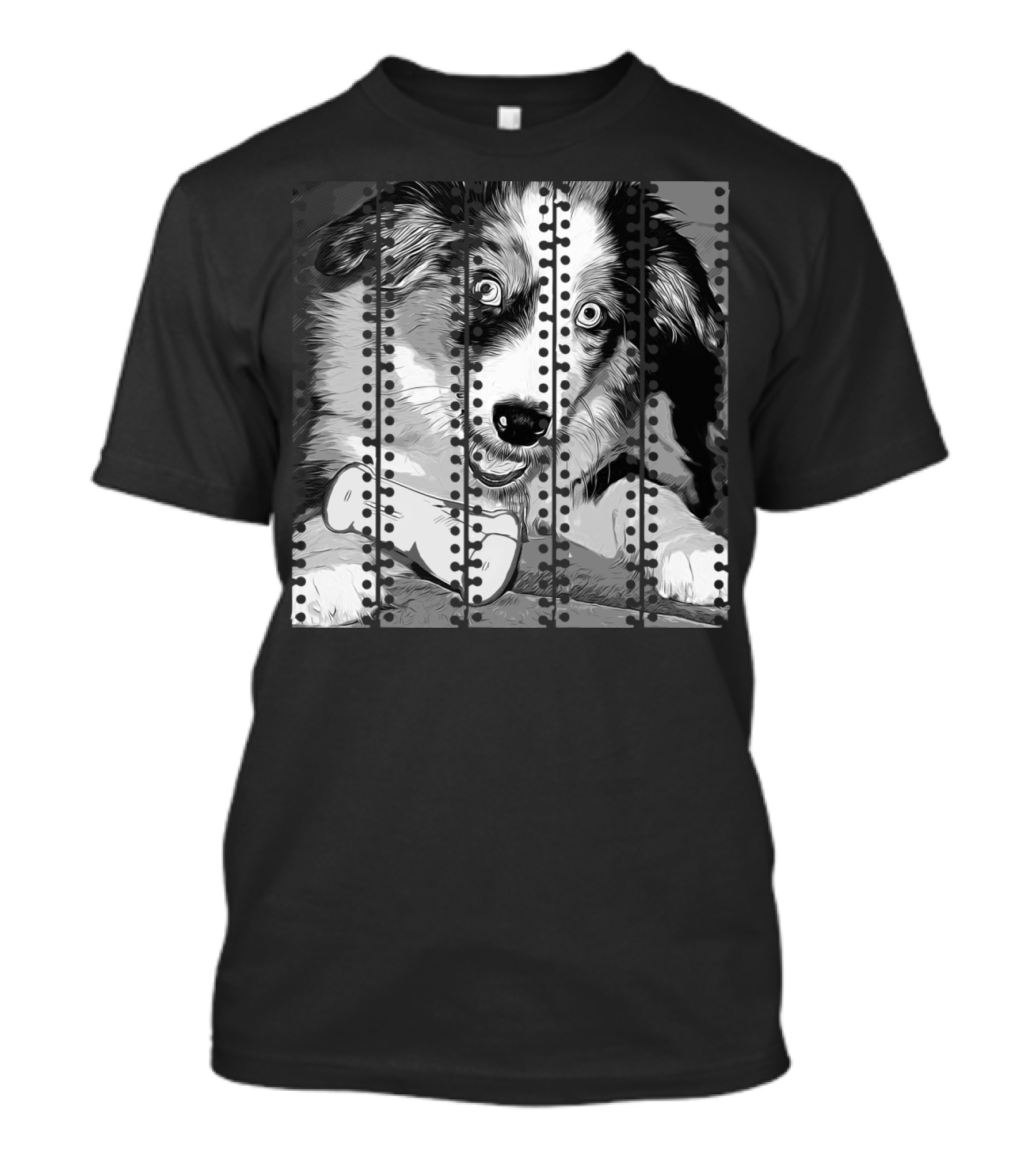 Australian Shepherd Puppy With Bone Vector Art In T-Shirt