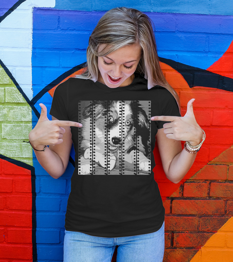 Australian Shepherd Puppy With Bone Vector Art In T-Shirt