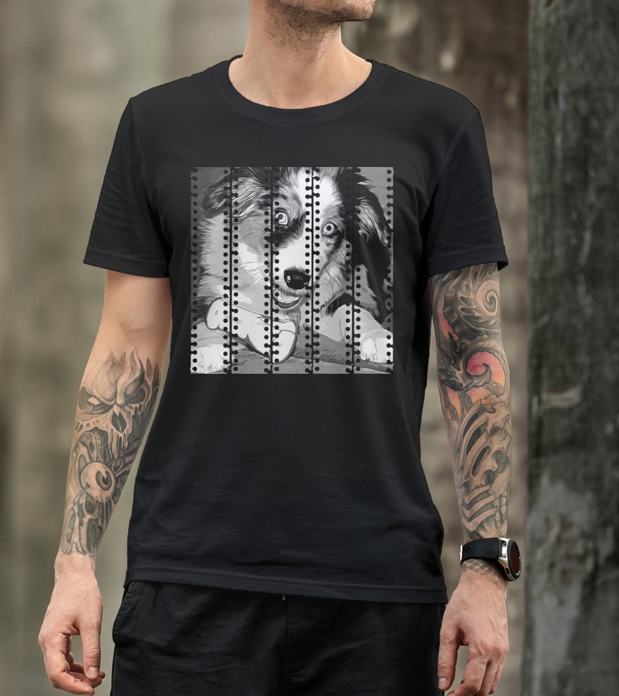 Australian Shepherd Puppy With Bone Vector Art In T-Shirt