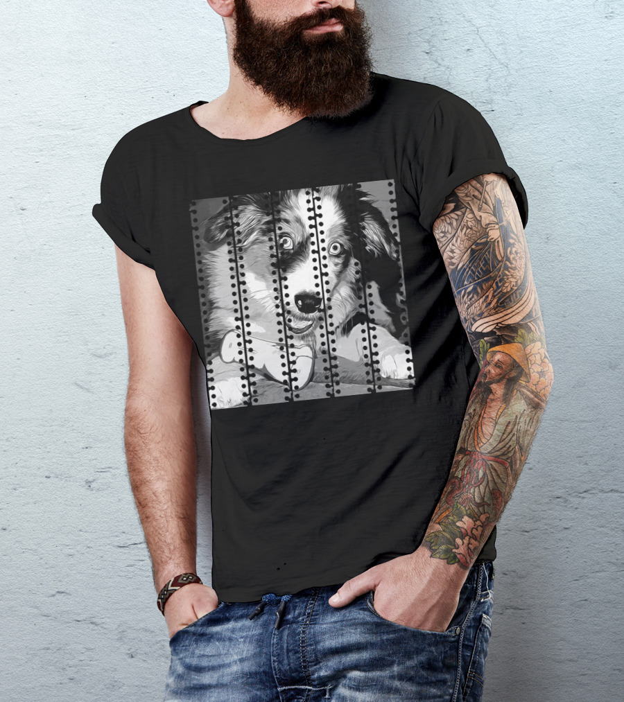 Australian Shepherd Puppy With Bone Vector Art In T-Shirt