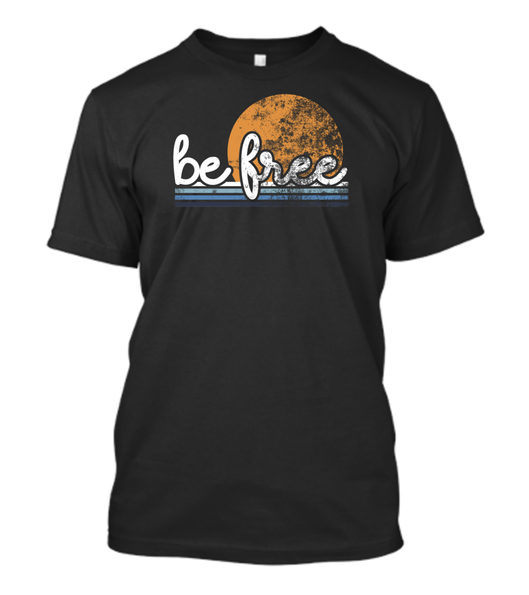 Be Free Sunset Retro Distressed Sunset With Stripes T-Shirt