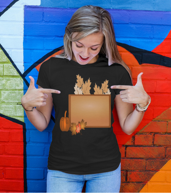 Halloween Pumpkin With Autumn Leaves And Banner T-Shirt