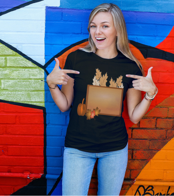 Halloween Pumpkin With Autumn Leaves And Banner T-Shirt