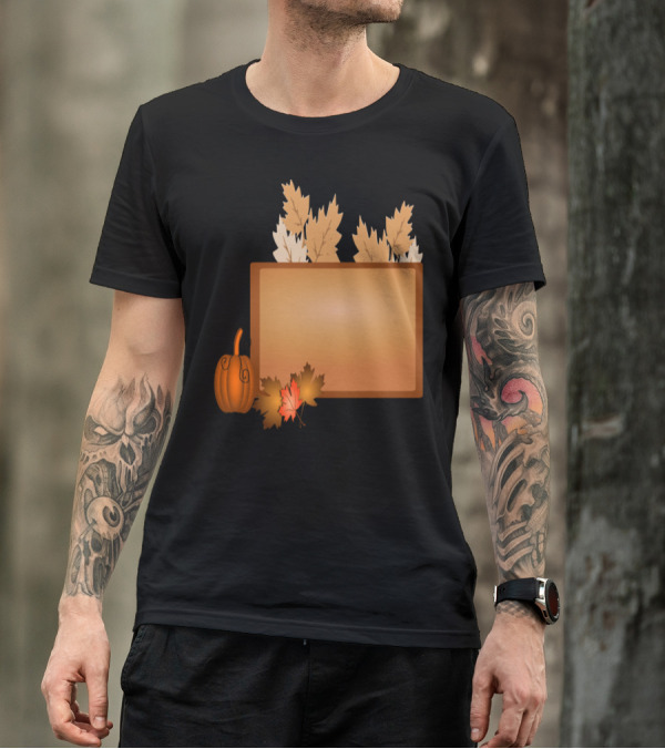Halloween Pumpkin With Autumn Leaves And Banner T-Shirt