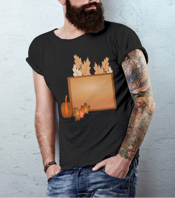 Halloween Pumpkin With Autumn Leaves And Banner T-Shirt