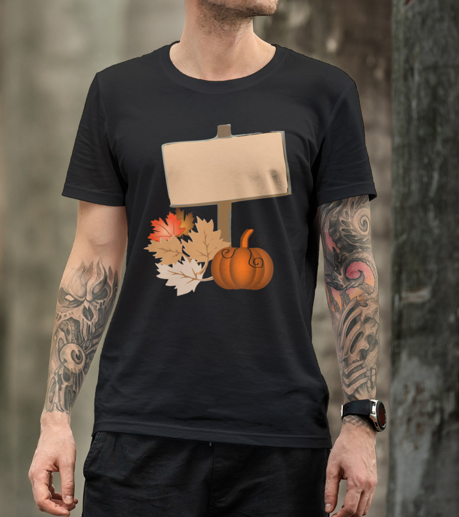 Wood Sign Pumpkin With Autumn Leaves T-Shirt