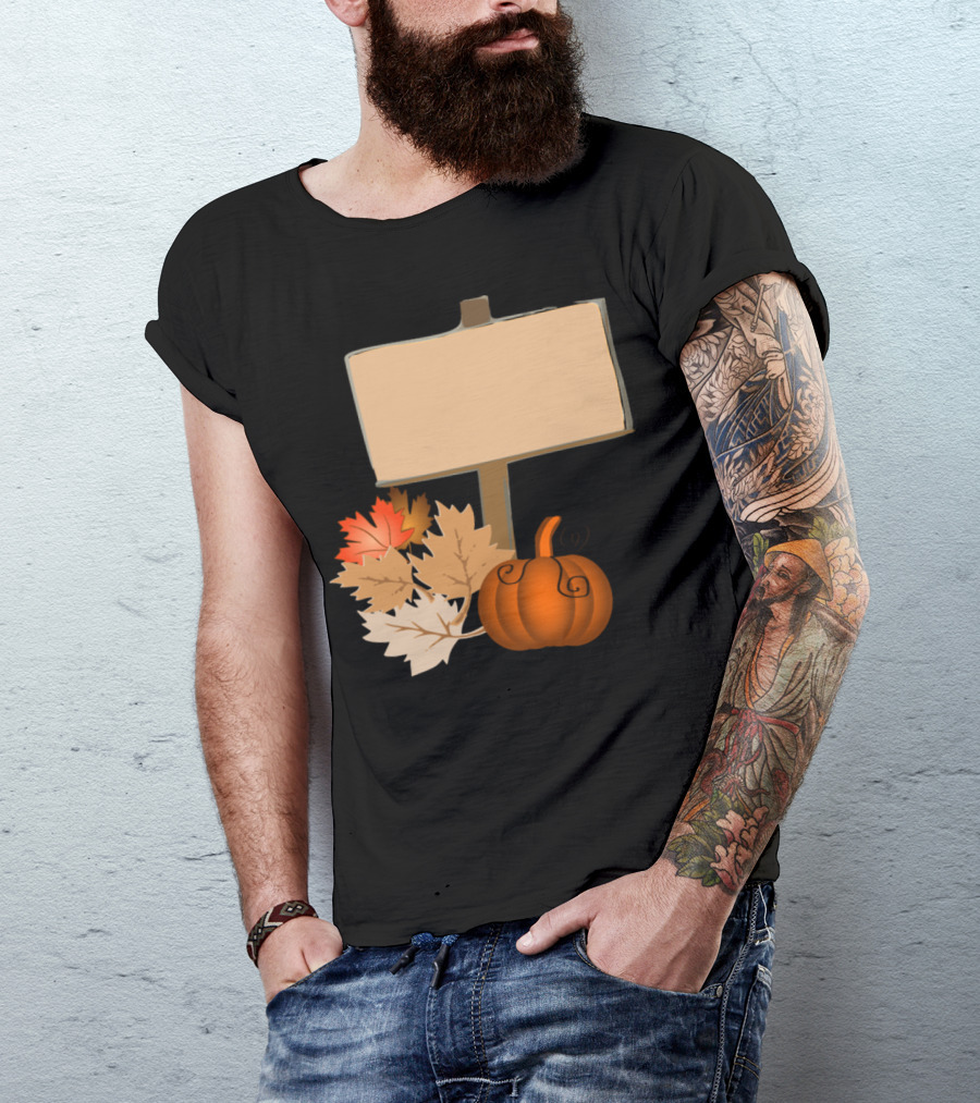 Wood Sign Pumpkin With Autumn Leaves T-Shirt
