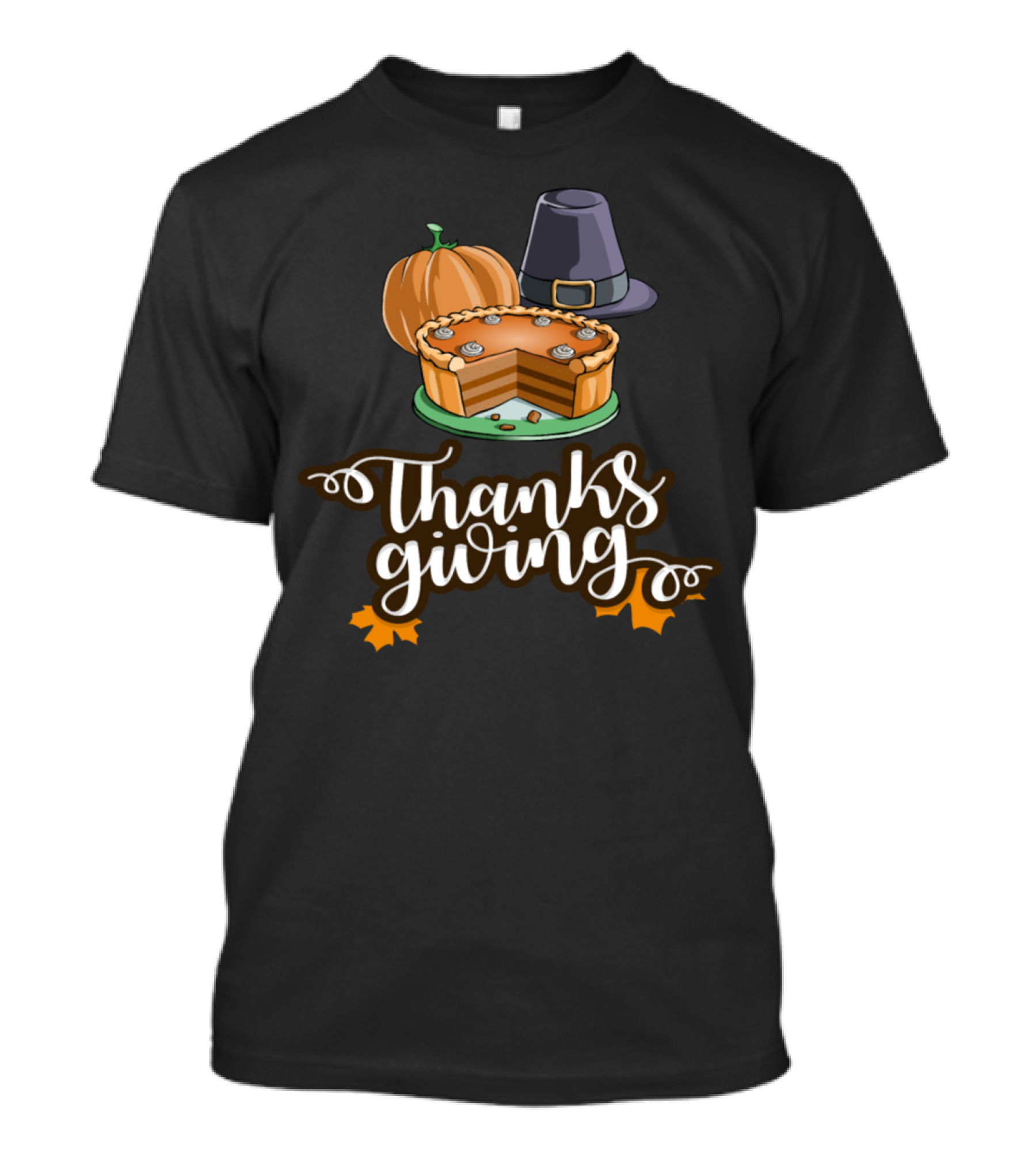 Thanksgiving Pumpkin Pie Pilgrim Hat Autumn Leaves T-Shirt