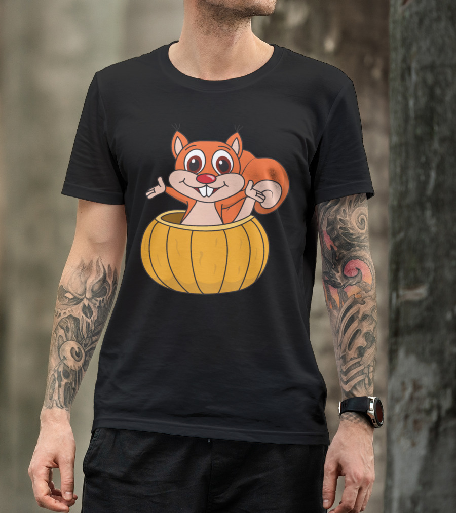 Halloween Squirrel Inside Pumpkin Cartoon T-Shirt