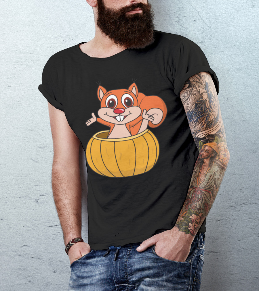 Halloween Squirrel Inside Pumpkin Cartoon T-Shirt