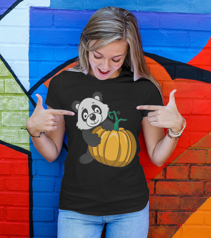 Halloween Panda Bear Holding Pumpkin T-Shirt